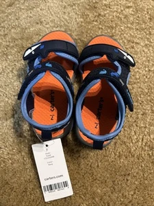 Carters Todd Navy Toddler Sandals Navy Size 7 Kids Hook & Loop Light Up Shark - Picture 1 of 5