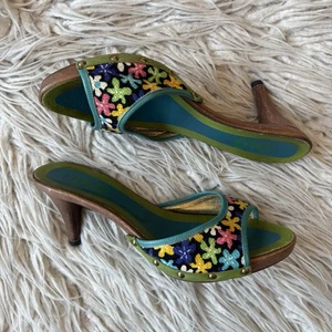 Dolce & Gabbana D&G Y2K Sandalen Blumenmuster geflochten Lederbesatz Holzabsatz 39 - Bild 1 von 14