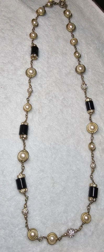 Collar Estación J.Crew 27" Largo Mezcla Perlas Pavé Resina Negra De Colección Latón Foto 1 de 4
