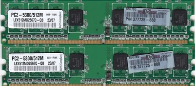 1GB 2x512MB PC2-5300 Qimonda DDR2-667 Memory Kit LEX512MD2667Q-QB HP 377725-888 - Image 1 of 2