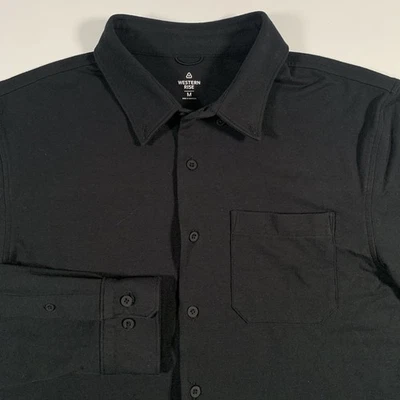 Western Rise Cotton Button Down Shirt Mens Medium Black Stretch Pocket - Image 1 of 4