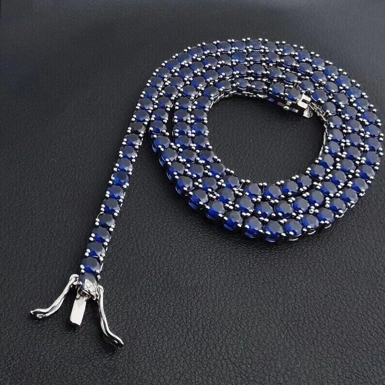 Collar de tenis para hombre de zafiro creado en laboratorio de corte redondo de 15 quilates acabado en oro blanco de 14 quilates Foto 1 de 1