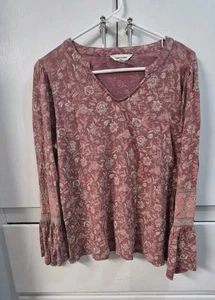 Top contadino boho marca fortunata rosa rosa floreale manica a campana collo intagliato taglia med - Foto 1 di 6