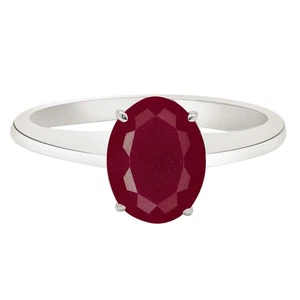 14KT White Gold Oval Shape 1.50Ct 100% Natural Burmese Red Ruby Women's Ring - Picture 1 of 4