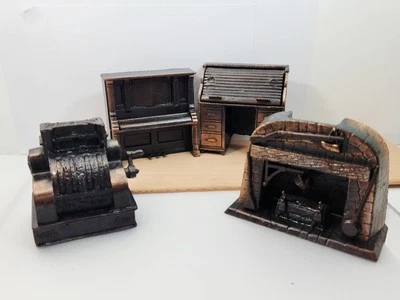 Vintage Durham Holly Hobby Miniatures Set Lot Of 4 Fireplace Desk Piano Register - Image 1 of 4
