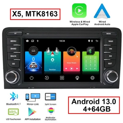 Autoradio CarPlay für AUDI A3 S3 RS3 8P Navigator GPS Radio DAB mit RDS BT 4+64G - Bild 1 von 4