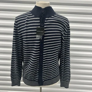Saks Fifth Avenue Button High Neck Cardigan Sweater Winter L Navy Large Male - Picture 1 of 7