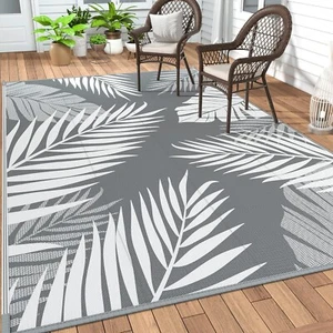 Palm Leaf Outdoor Rug Waterproof for Patios Clearance Reversible Plastic Straw - Picture 1 of 6