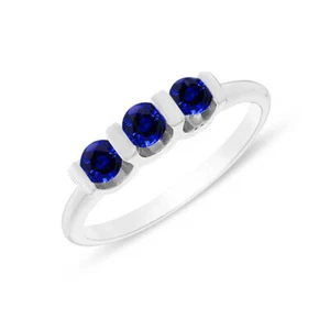 Natural Tanzanite Ring AAA Three Stone Solitaire sterling silver white gold over - Picture 1 of 3