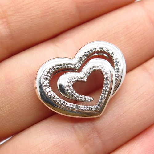 CHROME HEARTS Ciondolo scivolo doppio cuore vero diamante bianco argento sterling 925