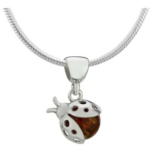 Lucky Ladybug Amber and Sterling Silver Pendant with 18" Sterling Silver Chain - Picture 1 of 5