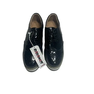 DADAWEN Women's Black Plateform Lace-Up Wingtip Square Toe Oxfords Size: US 8.5 - Picture 1 of 13