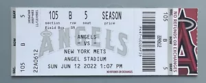 Boleto de los New York Mets vs Los Angeles Angels 2022 12/06/22 - ¡Como nuevo! - Imagen 1 de 1