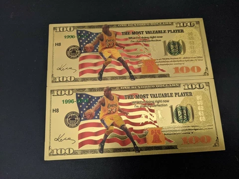 $100 24K Gold Foil Kobe Bryant Collectible Novelty Bill Lakers USA Flag Y Cover