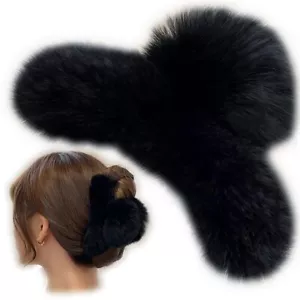 Large Faux Fur Hair Claw Clip Winter Fluffy Nonslip Hold Big Jaw Clamp for Women - Picture 1 of 68