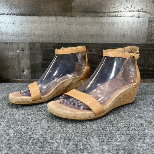 Ugg Emilia sandali pelle cinturino alla caviglia sughero zeppa punta aperta marrone US 7 5
