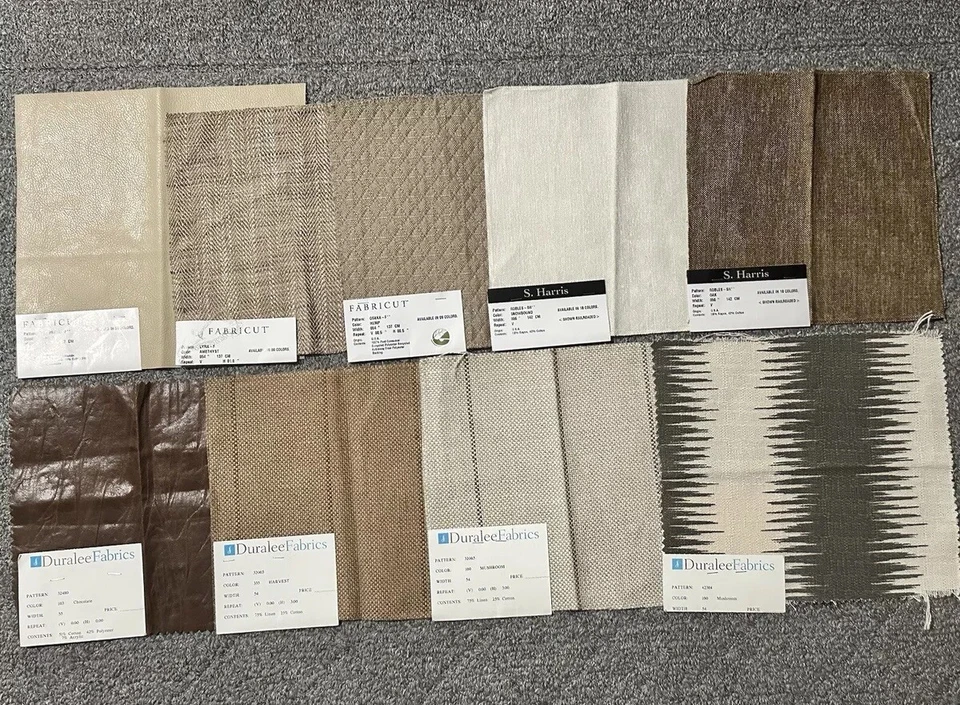 Lot of 9 Fabric Samples Duralee Fabricut S Harris Brown Beige Tan Neutral Crafts - Image 1 of 4