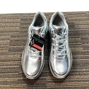 Sneakers Skechers donna 10 argento metallizzato street stringate memory foam - Foto 1 di 8