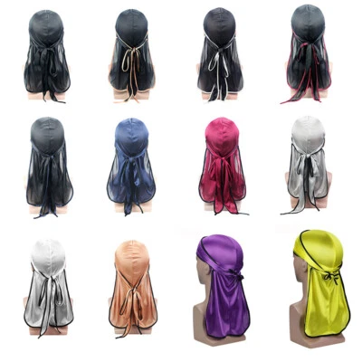 Premium Silky Durag Satin Wave Cap Hommes Femmes Doo Rag Hat Bonnet Head / - Photo 1/4