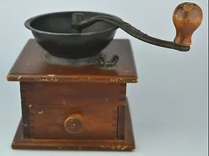 VINTAGE W H CO. CAST IRON DOVETAIL WOOD COFFEE GRINDER WITH DRAWER - Picture 1 of 7