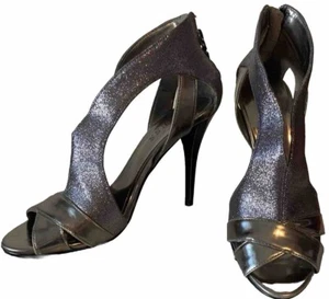 Guess Metallic Silver/Pewter Glitter Open Toe High Heel Pumps Size 6.5 - Picture 1 of 11