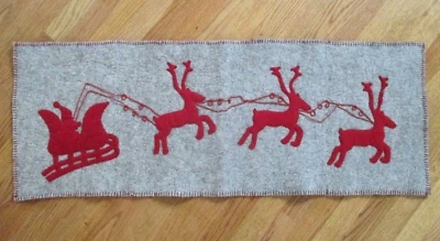 ARCADIA HOME REINDEER and SLEIGH Christmas GRAY WOOL TABLE RUNNER 16" x 44"  New - Image 1 of 4
