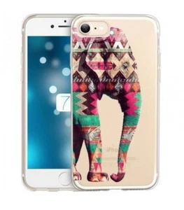 Coque Iphone 7 PLUS Iphone 8 PLUS Elephant rose vert blanc Aztec indien transpar - Photo 1 sur 1