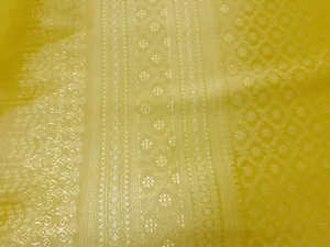 Yellow Thai Silk Traditional Fabric Wedding Dress Damask Pattern 40" Drape BTY - Picture 1 of 5