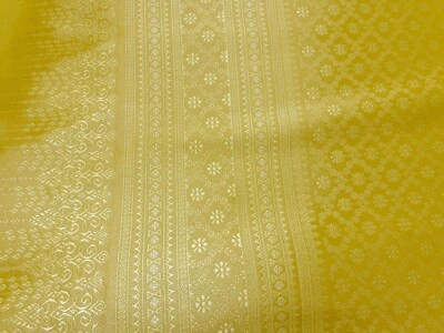 Yellow Thai Silk Traditional Fabric Wedding Dress Damask Pattern 40" Drape BTY - Image 1 of 4