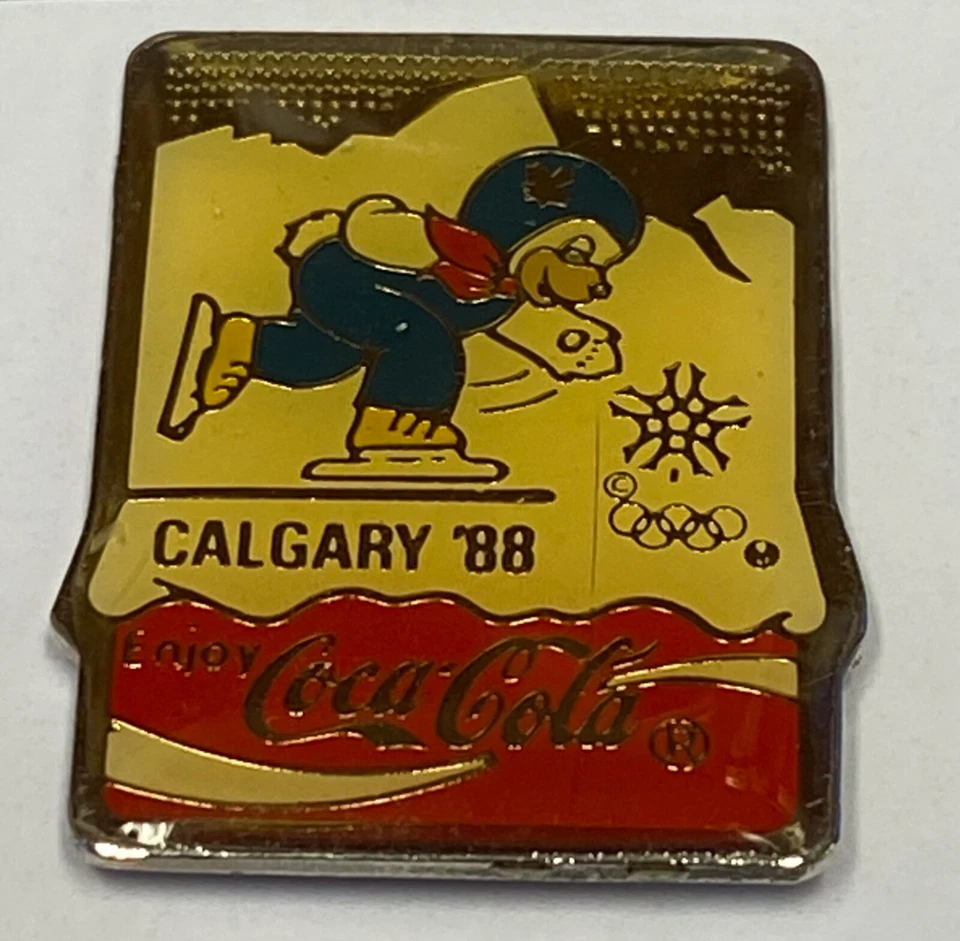 CALGARY 1988 - COCA COLA OLYMPIC MASCOT SPEED SKATING SPONSOR PIN , - Image 1 of 1