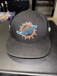 Miami Dolphins Fitted Hat Cap - Size 7 1/8 - New Era 59Fifty - Black Blue - Picture 1 of 8