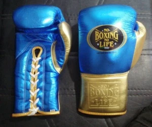 Custom Made No Boxing No Life Boxing Gloves Sky Blue Gold - Picture 1 of 4