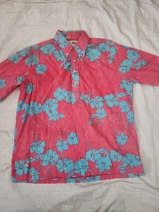 Reyn Spooner Men's Size XL Pink And Blue Faded Hawaiian Print Shirt N2#241 - Picture 1 of 5