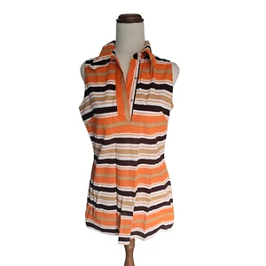 Vintage 1970s Orange Striped Sleeveless Collar Womens Top Size Large READ DESC - Picture 1 of 10