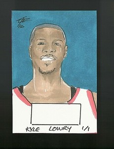 2016 KYLE LOWRY 1/1 PORTRAIT SKETCH ART CARD BY ARTIST JON RADEMACHER =H329=