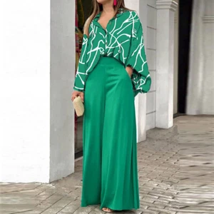 Women Fashion Printed Shirt New High Quality Casual Set Shirt+ Pants Set - Picture 1 of 22