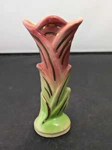 Vintage Mini Tiny  USA Green and Rose  Vase - Picture 1 of 9