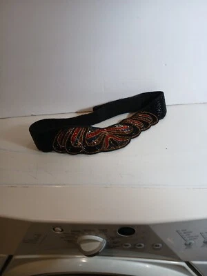 Cinto de cintura vintage feminino 1970-80 preto com miçangas (34) tamanho M. - Imagem 1 de 4