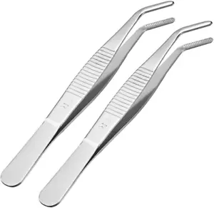 2 Pcs 5.5-Inch 430 Stainless Steel Tweezers with Curved Serrated Tip - Picture 1 of 12