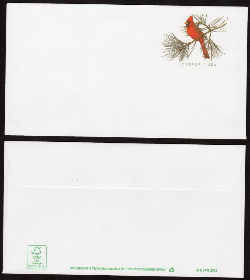 Scott #U702 Northern Cardinal Forever Stamped Entire Envelope #6 3/4 - Image 1 of 1