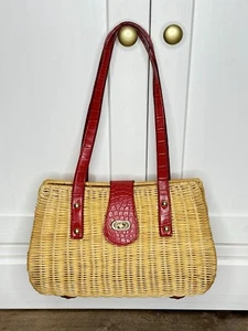Y2K Basket Woven Purse Red Accents Sofia Patrillo Vibes Lined Shoulder Bag - Picture 1 of 11