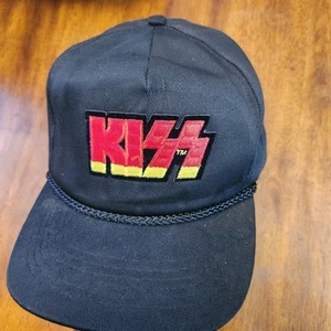 Vintage Kiss Hat Snapback One Size Black Trucker Rope Cap Y2K Rock Metal Music - Picture 1 of 7