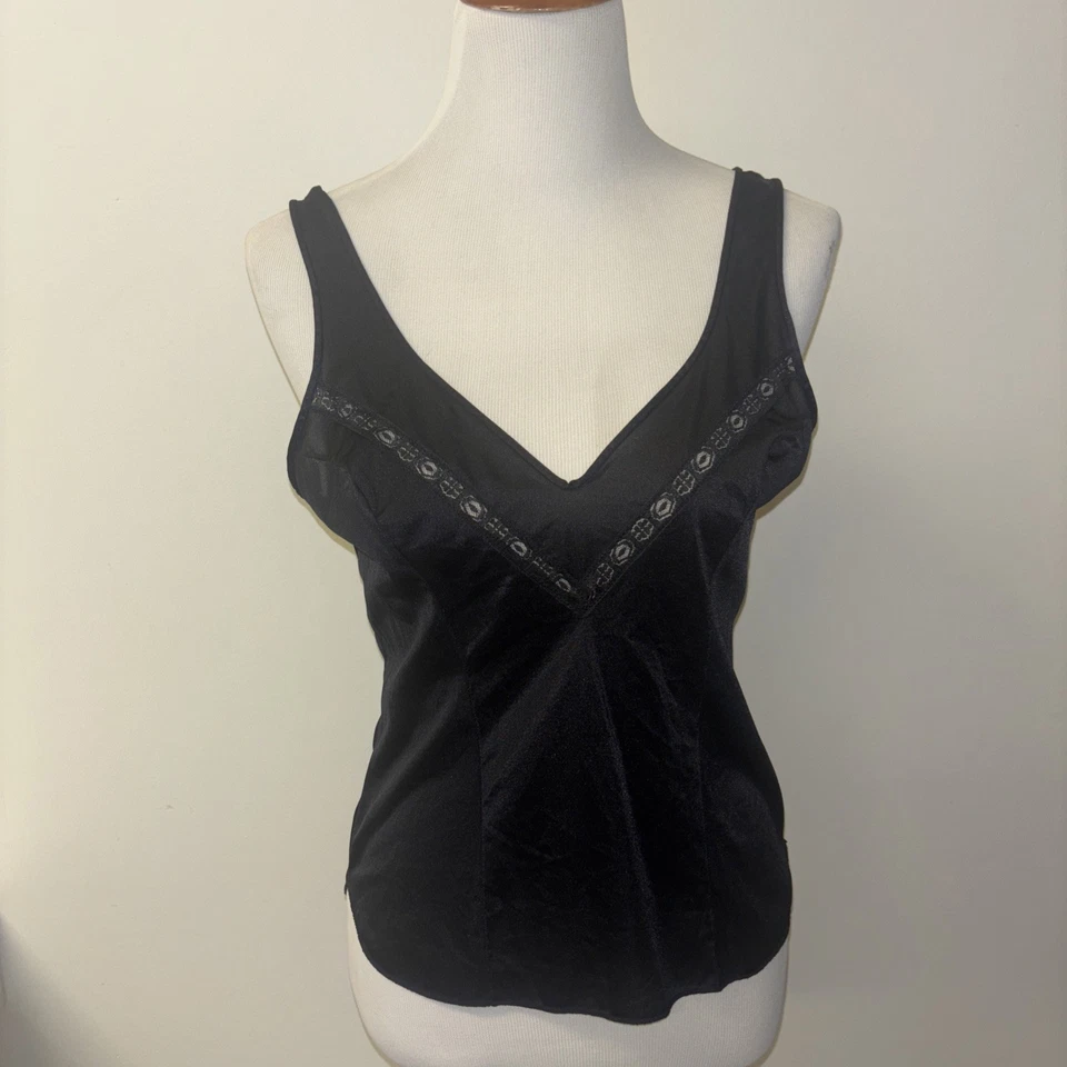 Camisa sin mangas Kayser de colección talla 34 negra camisón encaje simisheer EE. UU. Y2k Foto 1 de 4