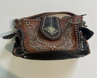 Montana West Women's Purse Western Design Crystals And Studs Brown - Image 1 of 4