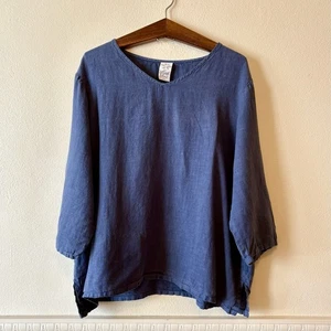 Match Point USA 100% Leinen Hemd Bluse uneben Oberteil blau Damen XL Lagenlook - Bild 1 von 7