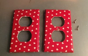 SWITCH OUTLET PLATE ,2 RED WHITE Hearts LIGHT INFANT BABY NURSERY ROOM HD DECOR - Picture 1 of 2