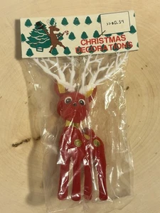 Vintage MCM Flocked Gold Dotted Red Reindeer Christmas Ornament In Original - Picture 1 of 8
