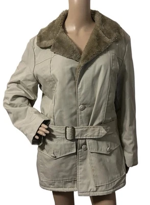 Sears The Men's Store Vintage 1970s Beige Faux Fur Lined Winter Car Coat Men 46 - Image 1 of 4