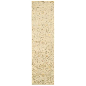 Beige Solid Hand Knotted Petals Scrolls Curls Runner 10301 - Aprx 2'6"x10' - Picture 1 of 1