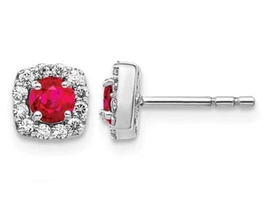 2/5 Carat (ctw) Ruby Halo Earrings 14K Gold with Diamonds - Picture 1 of 3